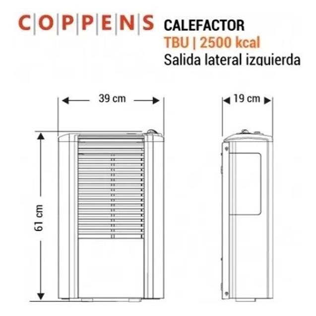 Calefactor Coppens Peltre Acero 2500 Tb Mg Izq.+ Lateral Trasera