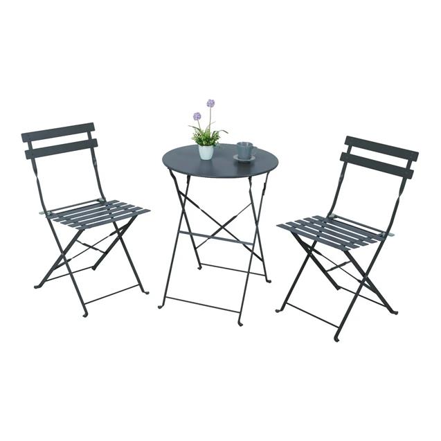 Juego Jardin Mesa y Sillas Plegables Negro Abon Garden