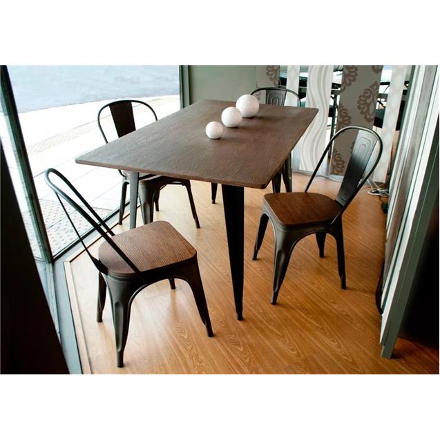 Mesa Tolix color CAFE Mate 160cm x 80cm con Tapa de Madera (Bm808075)