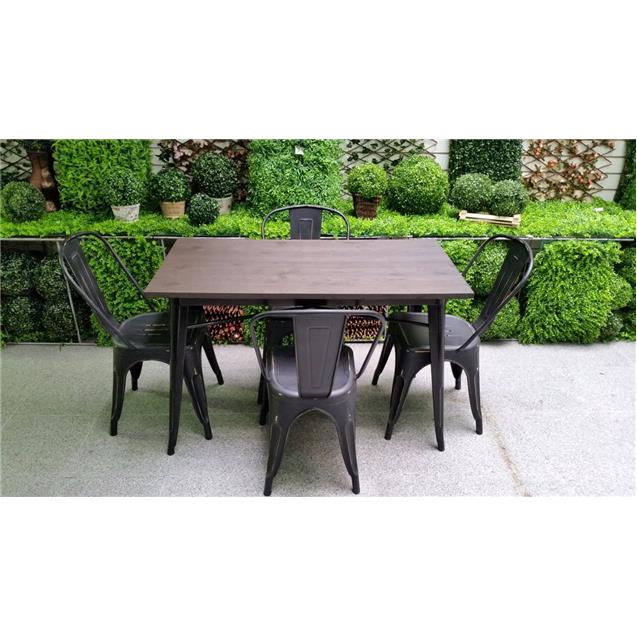 Mesa Tolix color CAFE Mate 160cm x 80cm con Tapa de Madera (Bm808075)