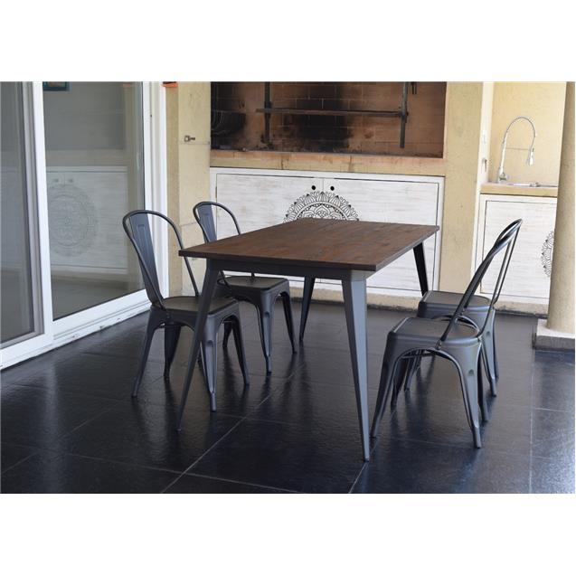 Mesa Tolix color CAFE Mate 160cm x 80cm con Tapa de Madera (Bm808075)