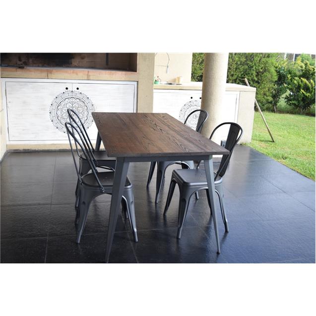 Mesa Tolix color CAFE Mate 160cm x 80cm con Tapa de Madera (Bm808075)