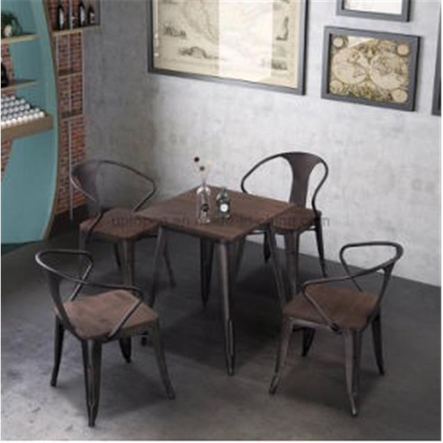 Mesa Tolix color CAFE Mate 80cm x 80cm con Tapa de Madera (Bm808075)