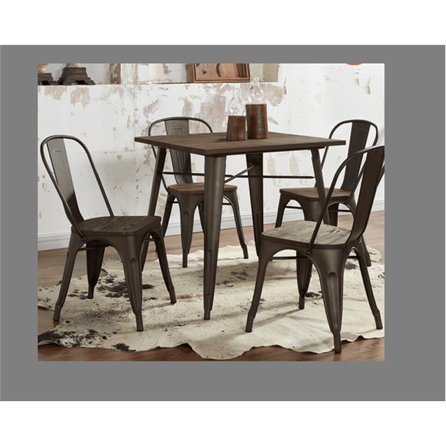 Mesa Tolix color CAFE Mate 80cm x 80cm con Tapa de Madera (Bm808075)