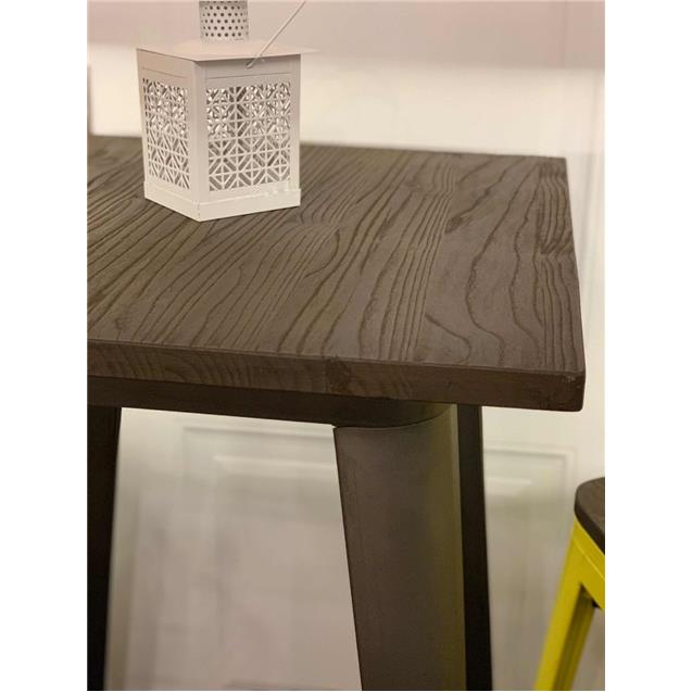 Mesa Tolix color CAFE Mate 80cm x 80cm con Tapa de Madera (Bm808075)