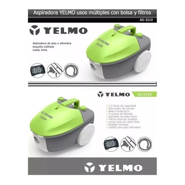 Aspiradora Yelmo 1100w Con Bolsa 2.5 lts (As3210)