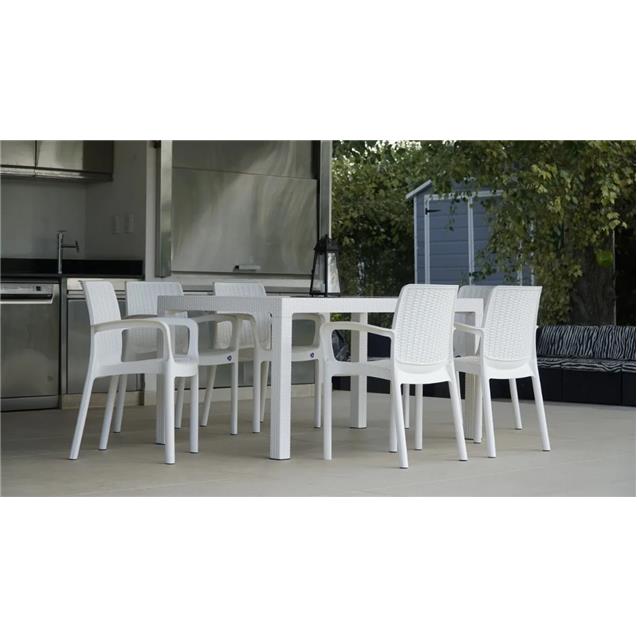 Set Mesa Indonesia Tapa Plastica y 6 Sillas Guinea Color Blanco