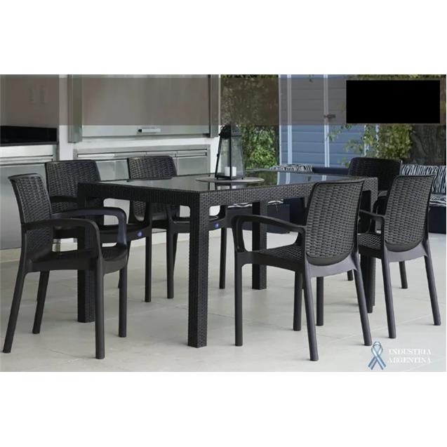 Set Mesa Indonesia Tapa de Vidrio y 6 Sillas Guinea Color Grafito