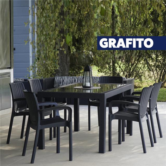 Set Mesa Indonesia Tapa de Vidrio y 6 Sillas Guinea Color Grafito