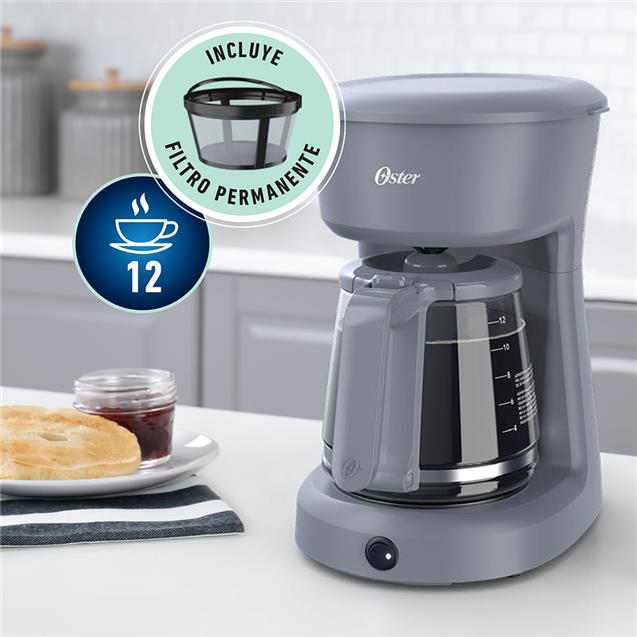 Cafetera Oster Dsc12g Filtro 12 Tazas Gris