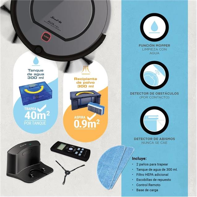 Aspiradora Robot Smart-Tek Ava Mini + Mopper Dark Grey
