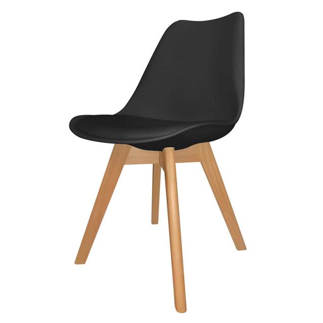 Silla Tulip 48x54x82 Pata Madera Con Almohadón Negro