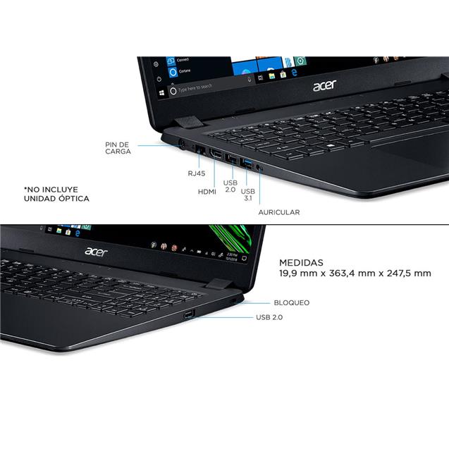 Notebook Acer Aspire 3 15.6" Amd R5 3500u - 12g 1tb Black W10