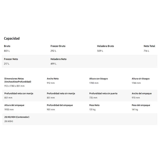 Heladera Samsung Side By Side Con Freezer No Frost Digital Inverter Silver 780L (RS27T5200S9)