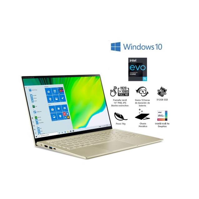 Notebook Acer Swift 5 I5-1135g7 8gb 512ssd 14" Fhd Multi-Touch Gold ( 53494)