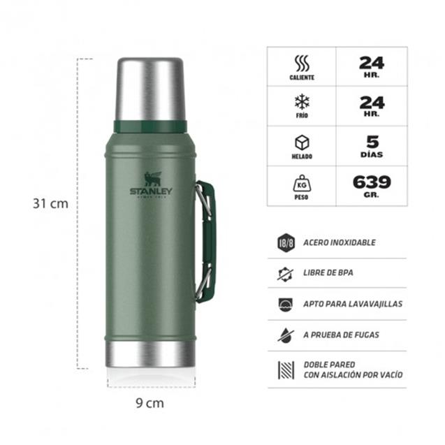 Termo Stanley Classic 950 Ml C/Manija Verde (10148001)