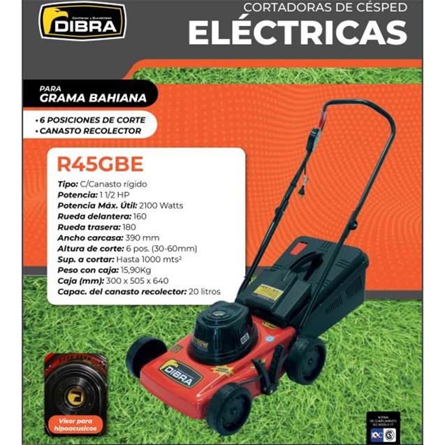 Cortadoras De Césped Eléctrica Dibra 2100w C/Canasto P/Grama Bahiana (R45GBE)