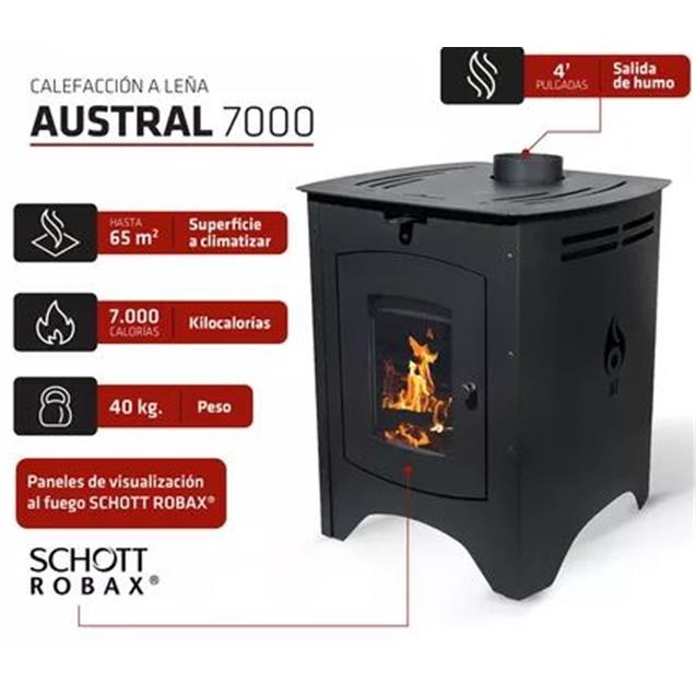 Calefactor Tromen Austral 7000 Kcal/h Leña 65 M2 (01000093)
