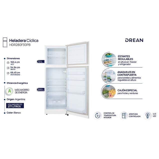 Heladera Cíclica Drean (HDR280F30PB)