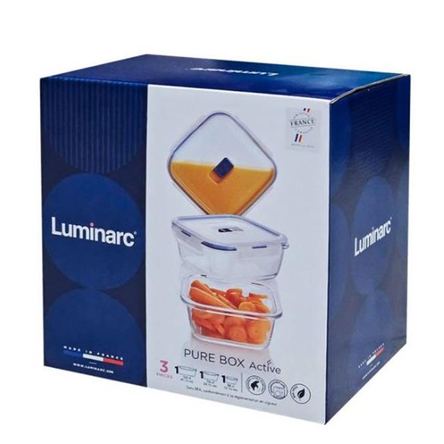Set Contenedores Luminarc Rectangular 3 Unidades/ Pure Box/ 380+760+1.22 (H7685)