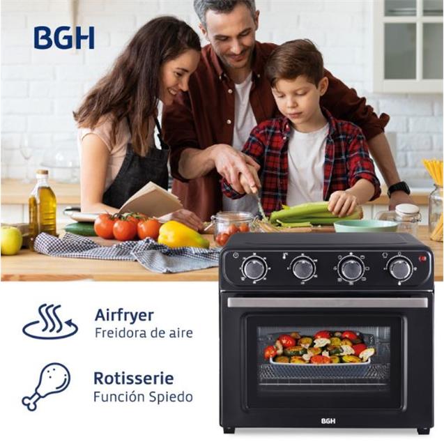 Horno Eléctrico. Bgh 30 Lts Spiedo Airfryer Negro (BHE30FN24T)