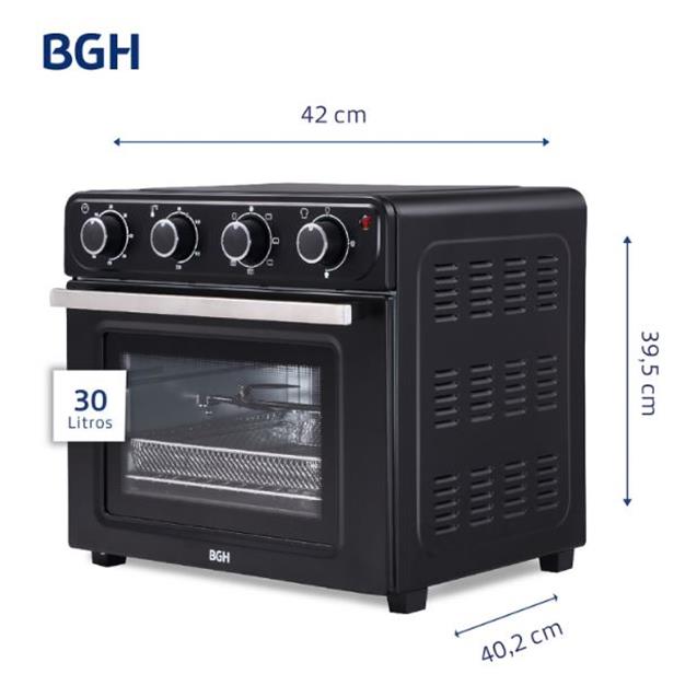 Horno Eléctrico. Bgh 30 Lts Spiedo Airfryer Negro (BHE30FN24T)