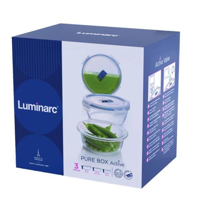 Set Contenedores Luminarc Pure Box Redondo 3 Unid (H7684)