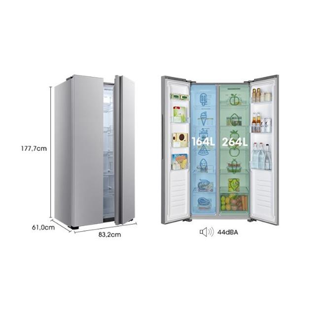 Heladera Hisense Side By Side 468lts Silver (RS3N428NAD)
