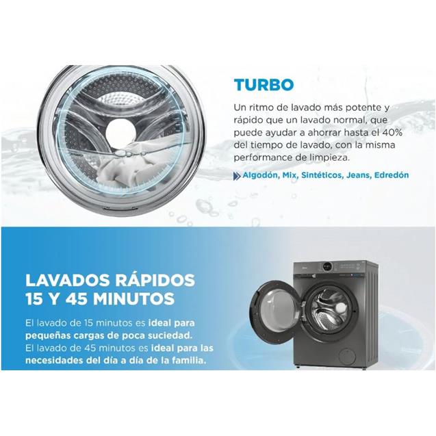 Lavarropas Midea 8kg 1400 Rpm Inverter Titanium (MF200W80)