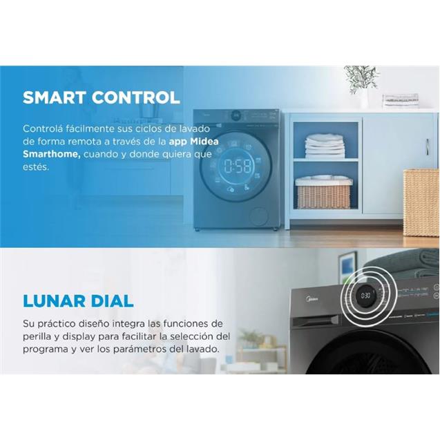 Lavarropas Midea 8kg 1400 Rpm Inverter Titanium (MF200W80)