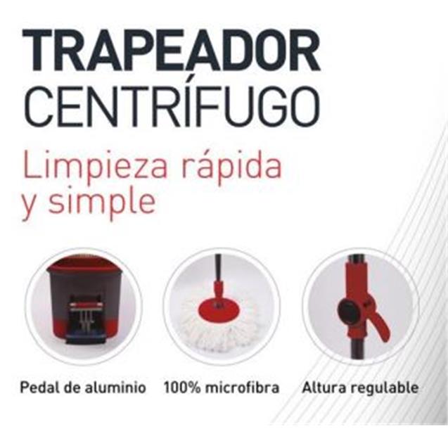 Mopa Centrifuga C/Pedal Pole, Rojo/Gris (TRA001/R)
