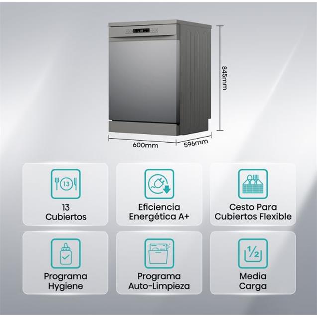 Lavavajilla Hisense 13 Cubiertos, Gris (HS622E90S)