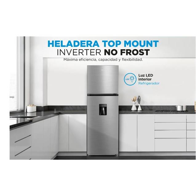 Heladera Midea No Frost Inverter 340 Lts C/Dispenser Gris (MDRT489)