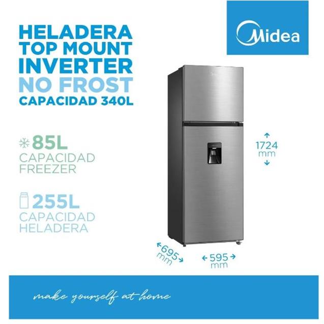 Heladera Midea No Frost Inverter 340 Lts C/Dispenser Gris (MDRT489)