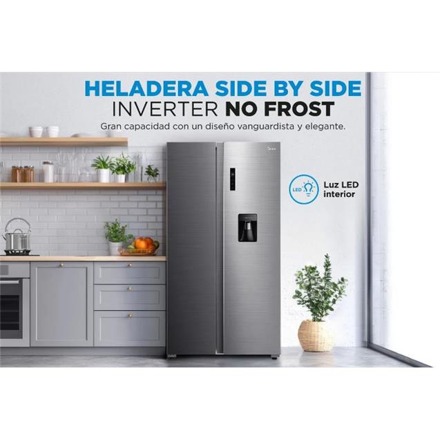 Heladera Midea No Frost Inverter 510 Lts Sbs C/Dispenser Gris (MDRS710)