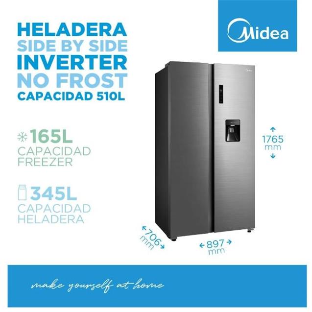 Heladera Midea No Frost Inverter 510 Lts Sbs C/Dispenser Gris (MDRS710)