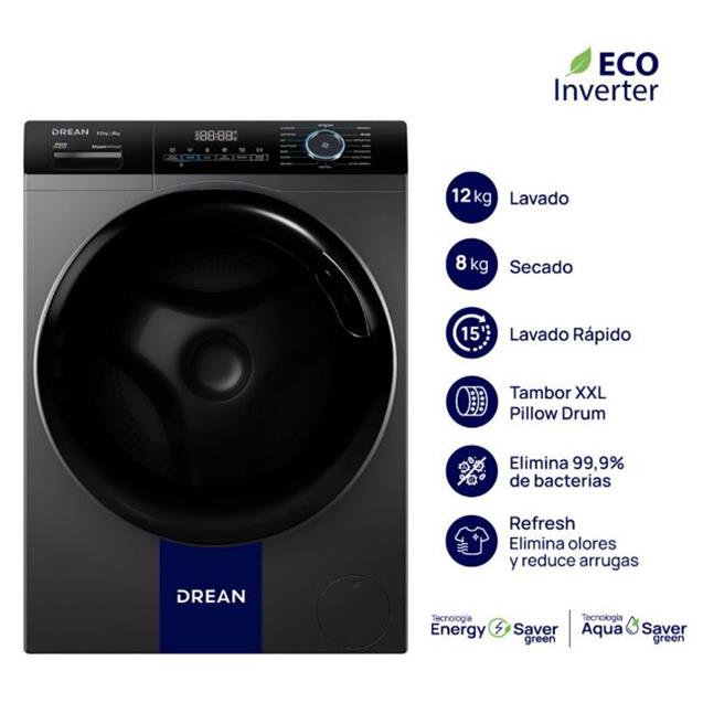 Lavasecarropas Drean 12/8kg Inverter Gris (LSCDR1208SGO)