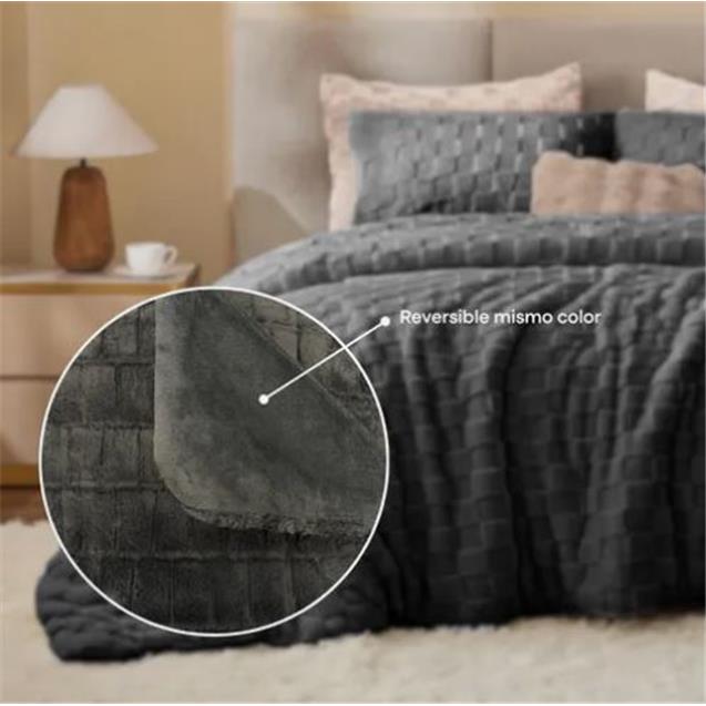 Acolchado Nordico Luxury Embossed Twin Gris 170x230 C/Fundas De Almohadas