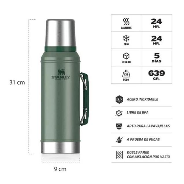Termo Stanley Clásico 950 Ml Verde C/Manija (10148-052)