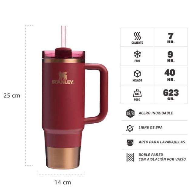 Vaso Stanley Quencher 2.0 887 Ml Gilded Pomegranate- Bordo/Dorado (10829-421)