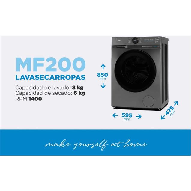 Lavasecarropas Midea 8/6kg Inverter Wi-Fi Gris (MF200D80WB)