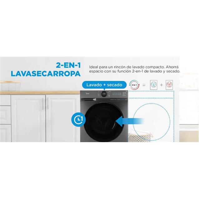 Lavasecarropas Midea 8/6kg Inverter Wi-Fi Gris (MF200D80WB)