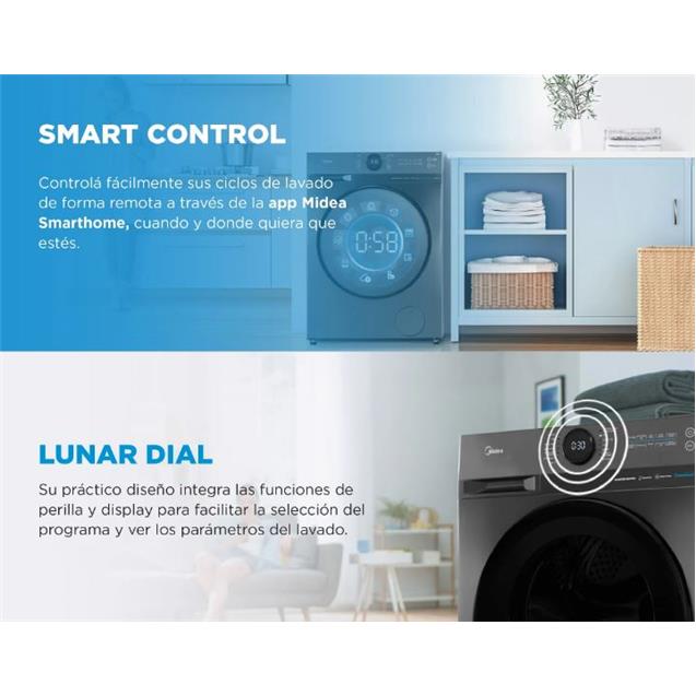 Lavasecarropas Midea 8/6kg Inverter Wi-Fi Gris (MF200D80WB)