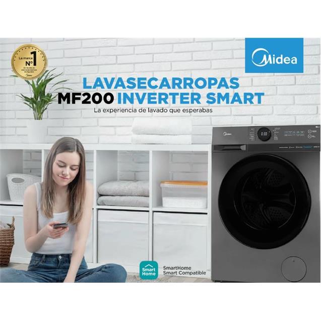 Lavasecarropas Midea 8/6kg Inverter Wi-Fi Gris (MF200D80WB)