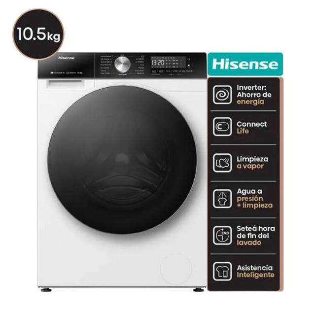 Lavarropas Hisense 10kg 1400 Inverter Blanco (WF3S1043BW)