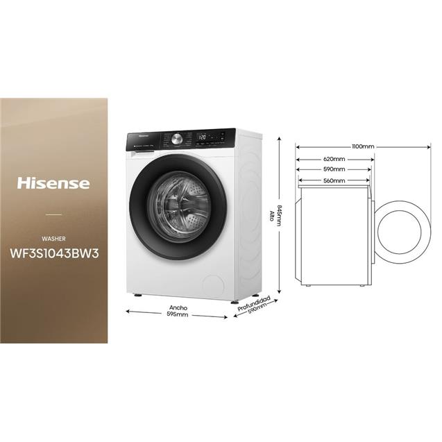 Lavarropas Hisense 10kg 1400 Inverter Blanco (WF3S1043BW)
