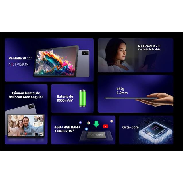 TABLET TCL NXTPAPER 128GB 4+4GB 11" 2K FLIPCASE+ KB- DARK GREY