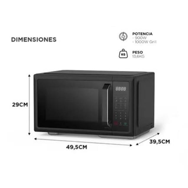 Microondas Atma 28 Lts Digital C/Grill 900w Black (MATDGB28UAP)