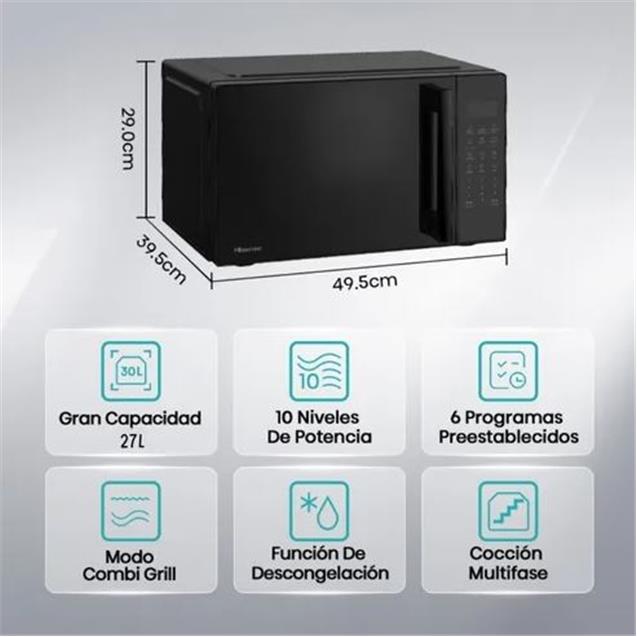 Microondas Hisense 27lts Grill Negro (H30MOBSPHG)
