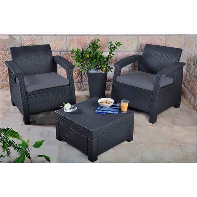 SET SILLONES KETER BALCONY EXTERIOR C/MESA GRAFITO (2+1)